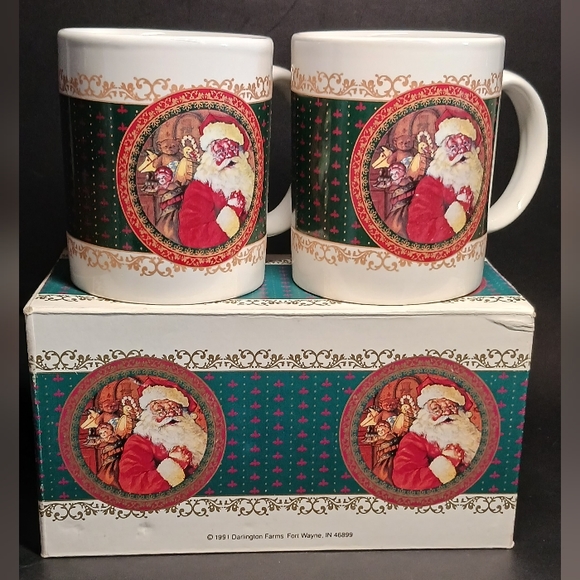 1991 Vintage Christmas Santa Claus With Toy Bag Coffee Mugs, set of 2 - Picture 5 of 6